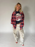 VINTAGE RED & BLUE PLAID FLANNEL SHIRT