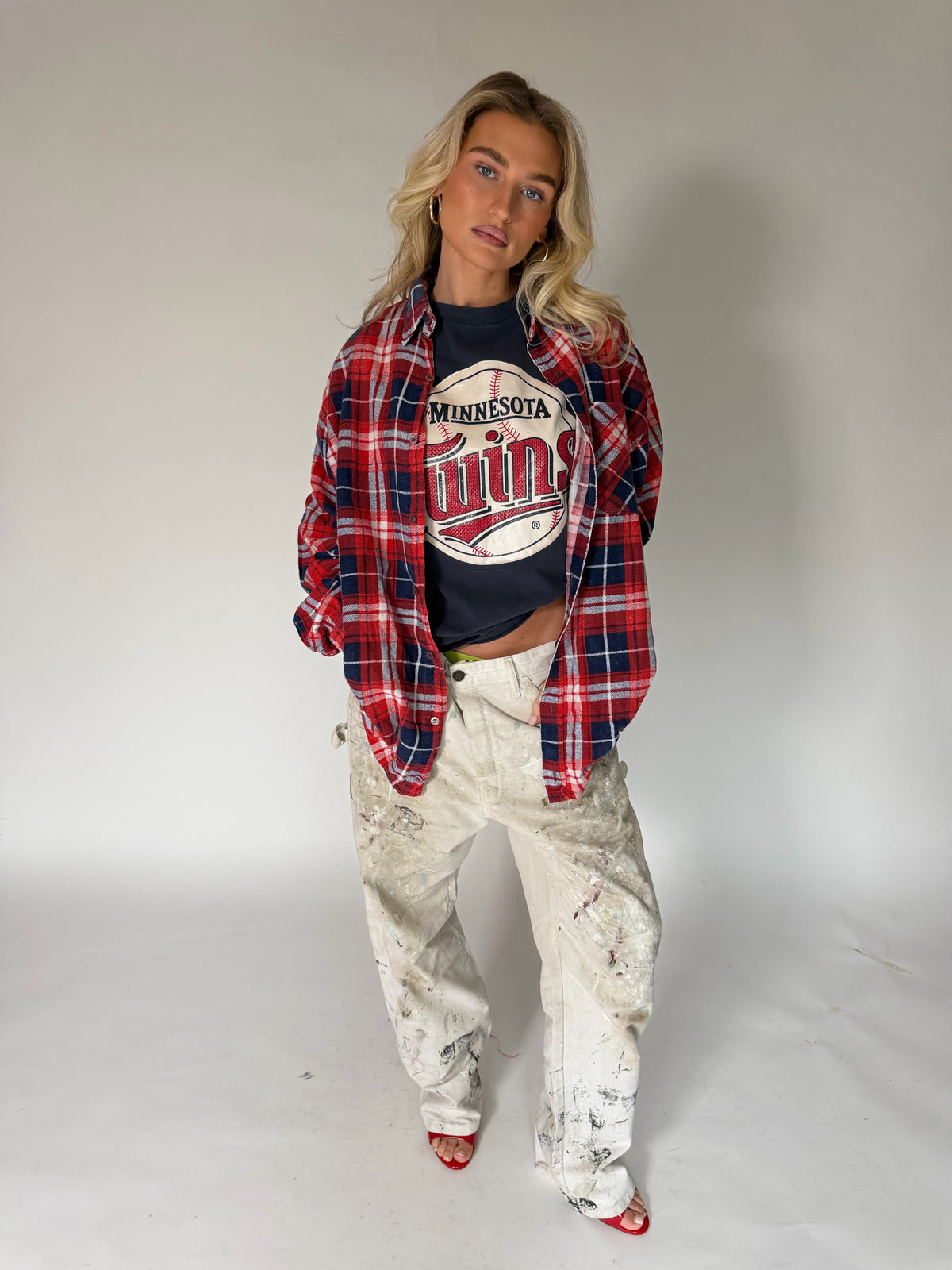 VINTAGE RED & BLUE PLAID FLANNEL SHIRT