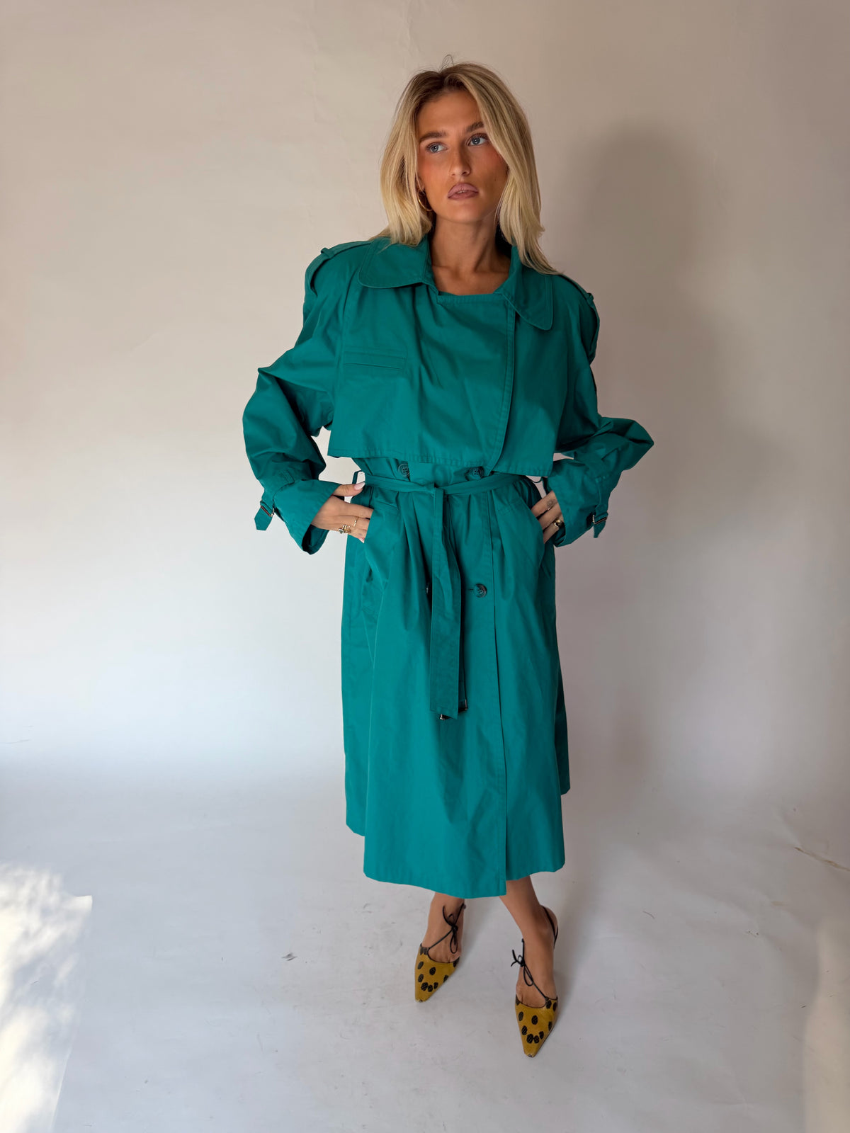 VINTAGE TURQUOISE LONG TRENCH COAT