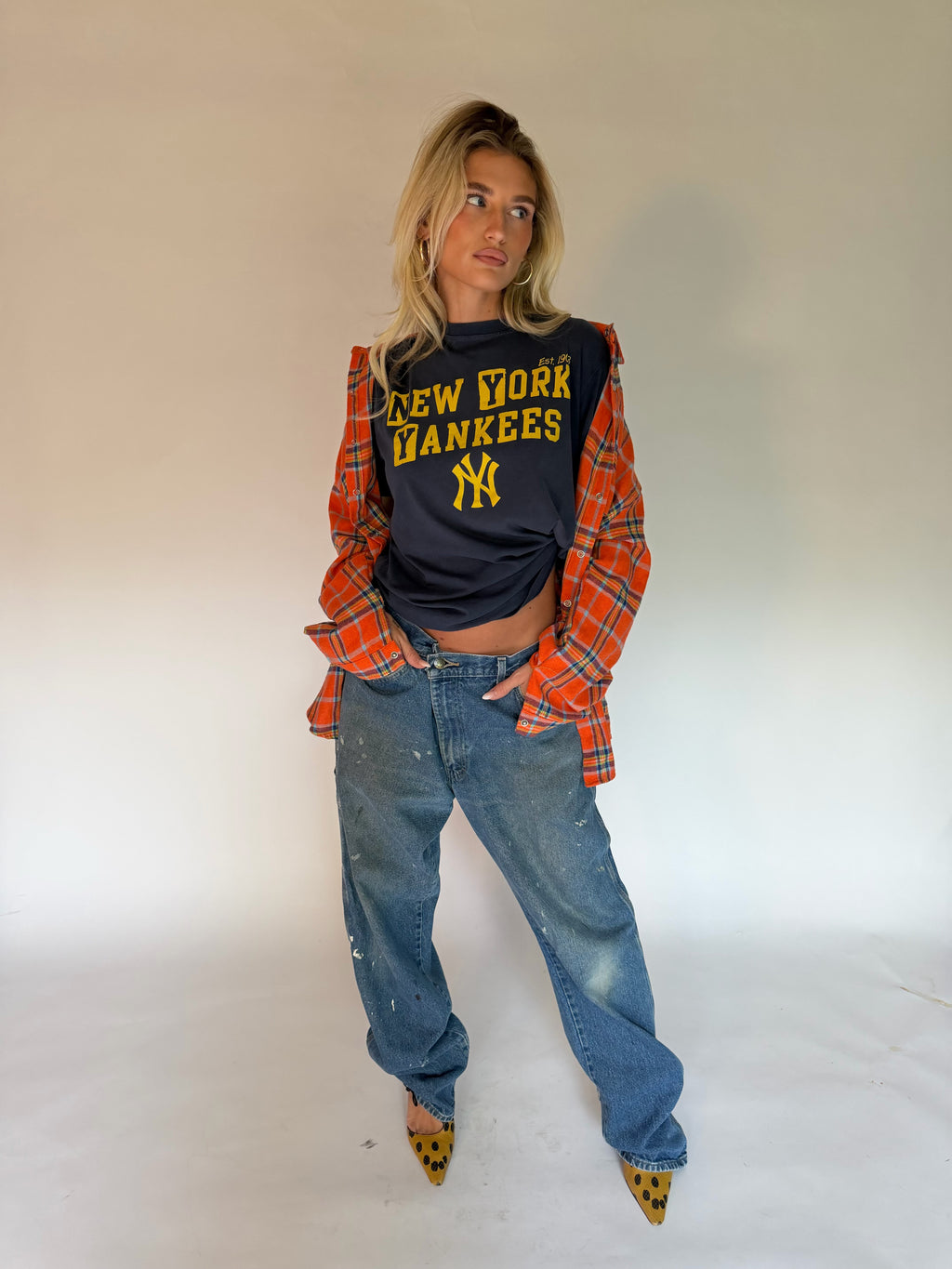 VINTAGE ORANGE PLAID FLANNEL SHIRT