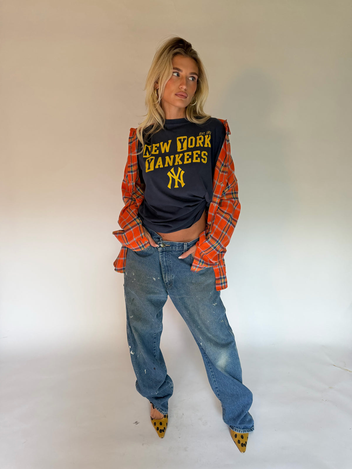 VINTAGE ORANGE PLAID FLANNEL SHIRT