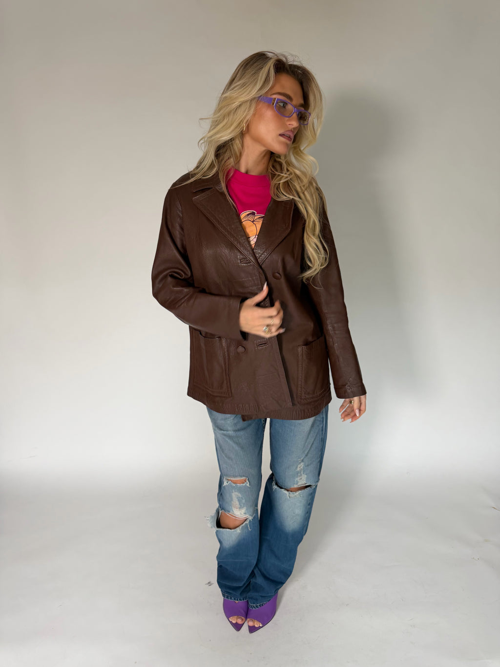 VINTAGE BROWN LEATHER BLAZER JACKET