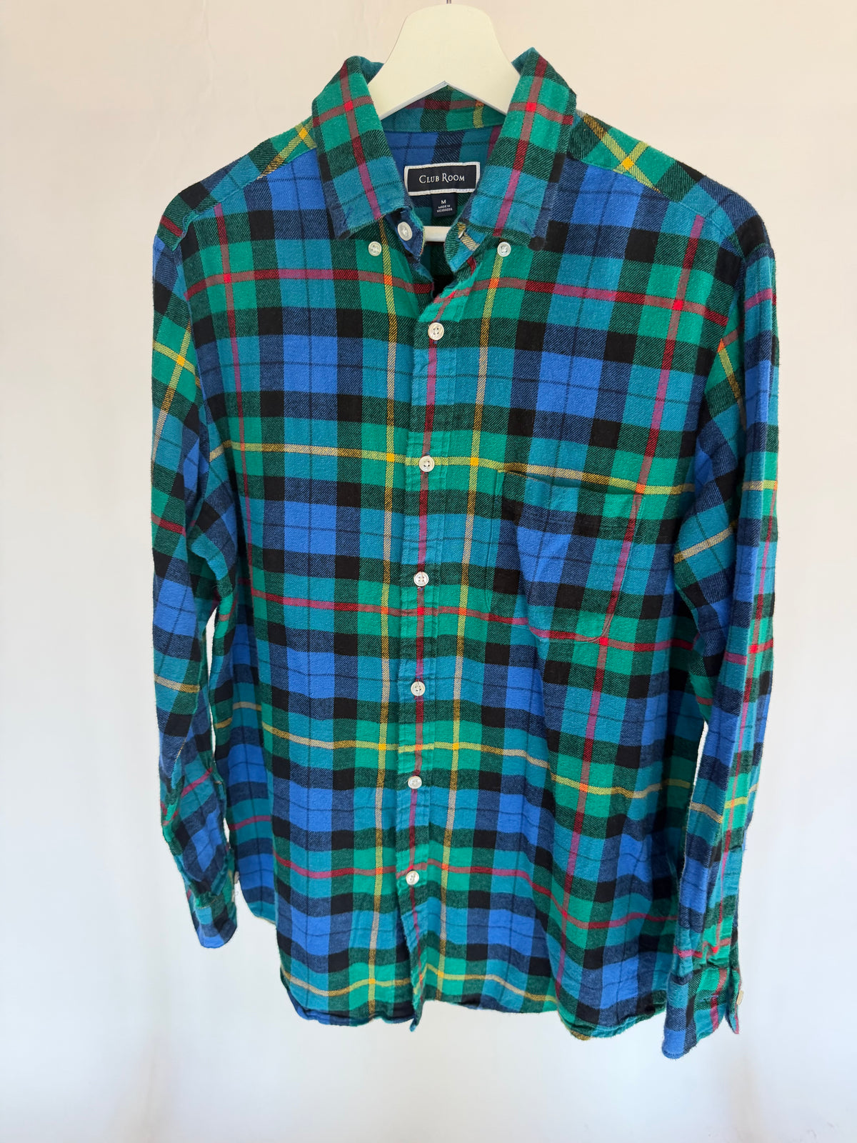 VINTAGE BLUE & GREEN PLAID FLANNEL